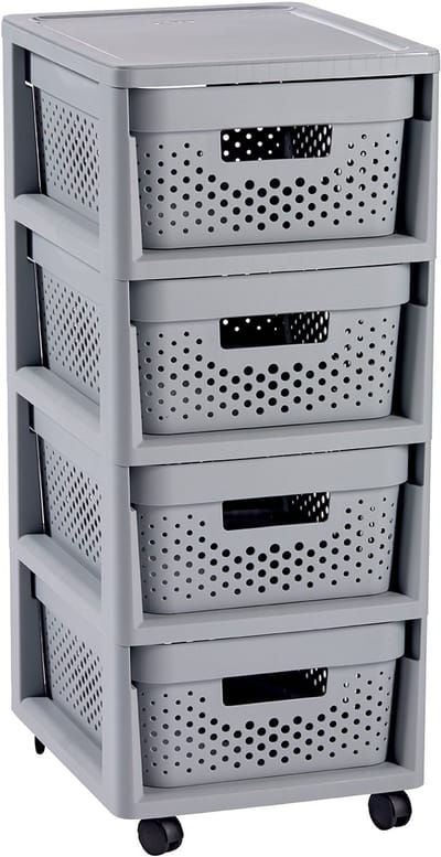 Curver Infinity Dots Ladesysteem - 4 lades van 11L - met wieltjes - 36x30×66 cm - Grijs