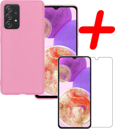 Hoesje Met Screenprotector - Geschikt voor Samsung Galaxy A23 - Sterk & Shockproof - Back Cover - Siliconen Case - Telefoon Hoes - Lichtroze