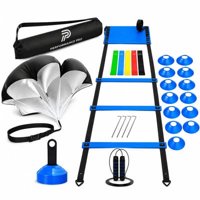 Voetbal Trainingsmateriaal Set – Speedladder, Parachute, Pionnen & Weerstandsbanden – Complete Voetbal Training Set – Performance Pro