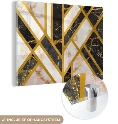 MuchoWow® Glasschilderij 40x30 cm - Schilderij acrylglas - Marmer - Goud - Luxe - Foto op glas - Schilderijen