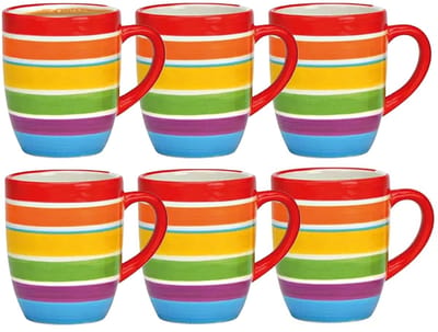 Secret de Gourmet Koffiemokken Curacao - 10x stuks - Keramiek - multi kleuren rood - 300 ml - 8 x 11 cm - Luxe uitstraling