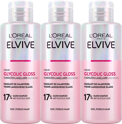 L'Oréal Paris Elseve Glycolic Gloss Ultimate - 5 Minuten Lamellaire Verzorging - Haarverzorging voor dof, poreus haar - 3x 200ml
