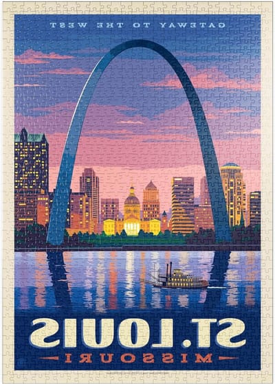 MyPuzzle St. Louis, MO: Gateway Arch Bij Zonsondergang, Vintage Poster - Premium 1000 Stukjes Puzzel - MyPuzzle speciale collectie van Anderson Design Group