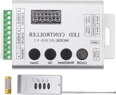RGB LED Strip Controller met RF Afstandsbediening, 5V-24V, 133 Effecten en SPI Compatibel, Ideaal voor Sfeerverlichting