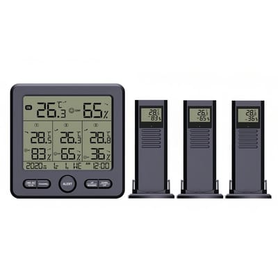 Digitale thermometer en hygrometer met 3 draadloze sensoren, LCD-scherm met achtergrondverlichting, temperatuur, luchtvochtigheid, weerstation, tijd, datum, week, alarm, waarschuwing bij overschrijding van de limiet, voor binnen en buiten.L