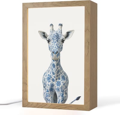 Tafellamp 20x30 cm - LED lamp - Giraffe - Delfts blauw - Dieren - Minimalistisch - Decoratieve tafellampen - Dimbaar - Tafellampje slaapkamer - Woonkamer binnen