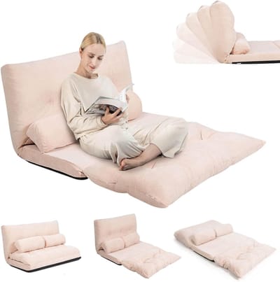 KOMFOTTEU Slaapbank met verstelbare rugleuning in 6 standen, slaapbank met 2 lendenkussens, opvouwbare slaapbank, voor woonkamer, slaapkamer, draagvermogen 150 kg, 108 x 180 x 18 cm