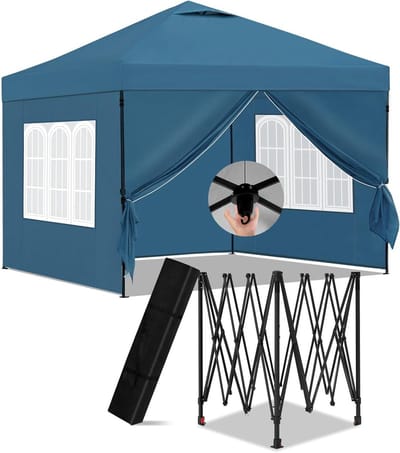 Vouwpaviljoen met zijwanden - Partytent Tuintent - Buitenfeesten organiseren - Waterdicht en UV-beschermend - 3 x 3 m - Blauw