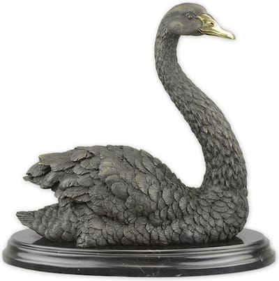 Zwemmende Zwaan - Bronzen beeldje - Sculptuur - 31 cm hoog