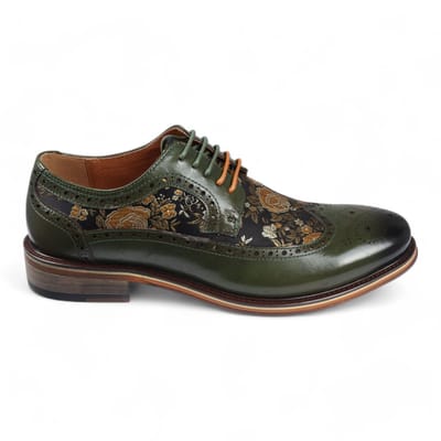 Justin Reess Heren Groene Leren Bloemenprint Brogue Dress Schoenen - Ross
