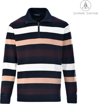 Chris Cayne sweatshirt - M - gestreept - trui - donkerblauw/bordeaux/beige/offwhite - schipperskraag - jersey