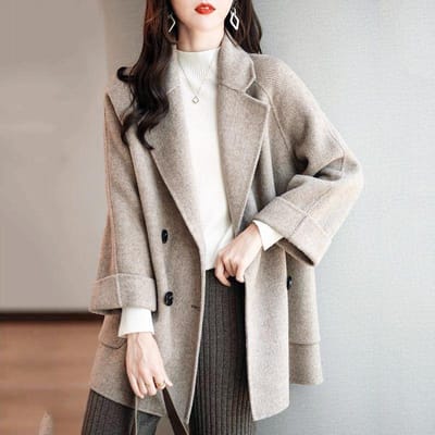 Nieuwe Koreaanse Losse Vrijetijdsstijl Dames Woljas Dubbelrijig Feminino Kasjmier Kleding 4XL kaki