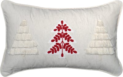 Urbane Hide | 30x50 cm Kussenhoes | Kussenhoezen | Kussenhoesjes | Geborduurd met bies | Bomenmotief | Katoen/Linnen | Rood/Wit | Zonder binnenkussen