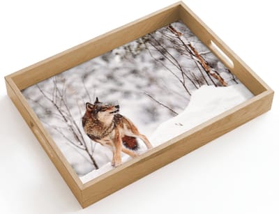 Dienblad hout 40x30 cm - Schootdienblad - Wolf - Winter - Sneeuw - Natuur - Dieren - Borrelplank rechthoek - Plateau dienbladen
