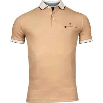 Baileys Polo Piqué Zipper Breast Pocket Subtle Contrast Donker Zand / male