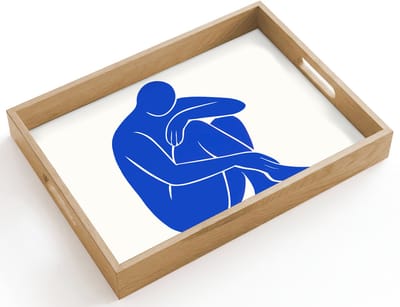 Dienblad hout 40x30 cm - Schootdienblad - Lichaam - Abstract - Blauw - Borrelplank rechthoek - Plateau dienbladen