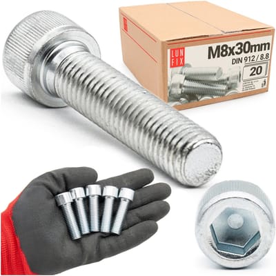 LUN FIX - Zylinderkopfschroeven M8x30 mm - 20 stuks - DIN 912 - Vol draad - Staal verzinkt