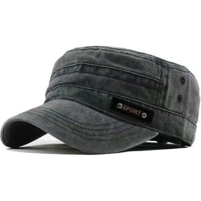 Casquette Militaire d'Été et d'Automne pour Homme en Coton Lavable Nouveau Modèle à Calotte Plate Anti-Soleil noir