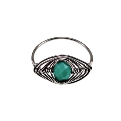 Ring Dames - RVS Zilverkleur - esde2 Ring - Visgraat Ring met Ondoorzichtig Groene Kristallen - Handgemaakt