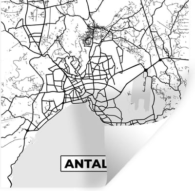 Muurstickers - Sticker Folie - Antalya - Stadskaart - Plattegrond - Zwart Wit - Kaart - 100x100 cm - Plakfolie - Muurstickers Kinderkamer - Zelfklevend Behang XXL - Zelfklevend behangpapier - Stickerfolie