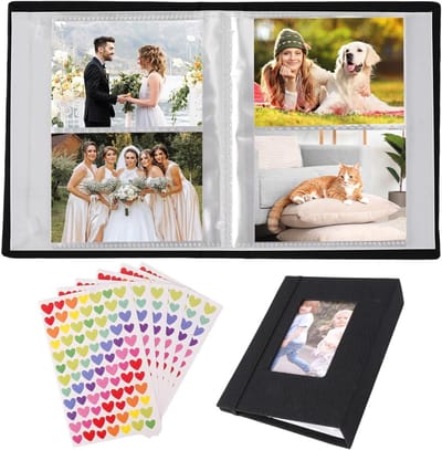 Fotoalbum 10 x 15 cm, Klein Zwart Linnen Met Venster, 26 Bladen voor 104 Foto's, Perfect Cadeau voor Gezinnen en Baby's