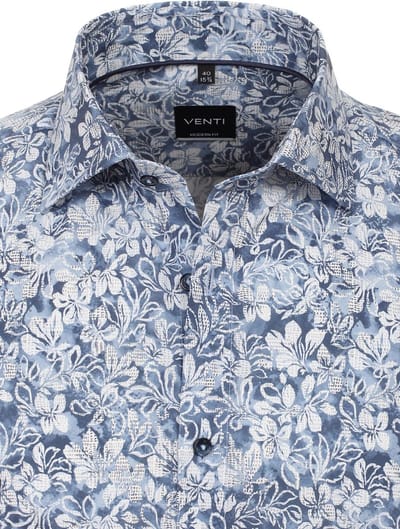 Blauw Venti Overhemd Kent Boord Met Motief Modern Fit - XL