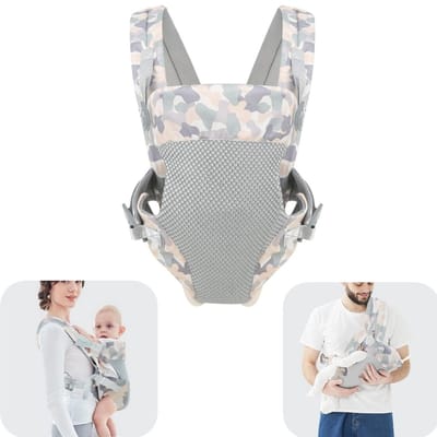 Draagband - Babydraagzak - Dubbele schouderriem - Rugzak - Meerdere draagwijzen - Verstelbaar - Krachtbesparend - Zachte stof - Comfortabel - Sterk draagvermogen- Wasbaar - Huishoudelijk artikel- Geschikt voor baby's, uitjes, spelen (grijs, 40*10 cm)