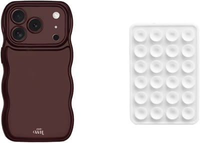 xoxo Wildhearts Telefoonhoesje Glossy Wavy Case Burgundy + Telefoonsticker Stick On Me Square Wit – geschikt voor iPhone 17 Pro