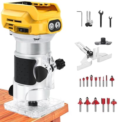 SnelShoppen - Bovenfrees 1300 W - Borstelloze Randfrees - 20 V/18 V Accu - 6 Snelheden - Eenhandfrees voor Houtbewerking - 15 Stuks Freesset - DIY Ger