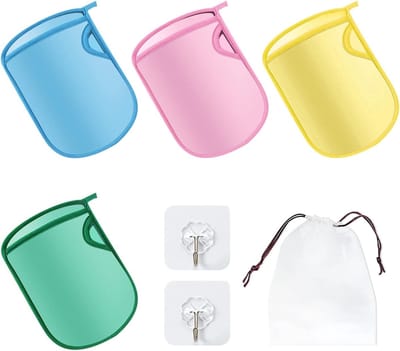 Superzachte Peeling Badhandschoenen met Haken en Opbergzakken voor Volwassenen en Kinderen, Ideaal voor een Verfrissende Badervaring