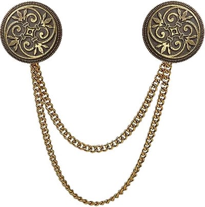 Fako Bijoux® - Vestsluiting - Vestclip - Sjaalspeld - Vestklem - Schild Met Ketting - Bronskleurig