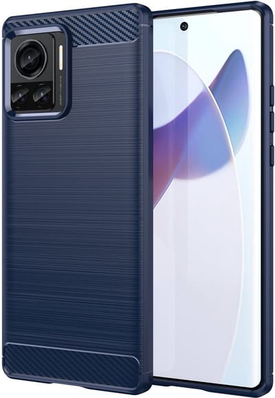 Geborsteld TPU Hoesje Geschikt voor Motorola Edge 30 Ultra | Beschermhoes | Back Cover | Flexibel TPU | Stijlvol Carbon | Dun | Blauw