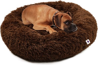 Pet Perfect Donut Hondenmand 80 cm – Fluffy Hondenkussen – Wasbaar - Bruin