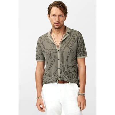 John Varvatos Holt Hand Drawing Jacquard Camp Collar Spruce Size: S | Casual Shirts Outlet | Heren | Grijs