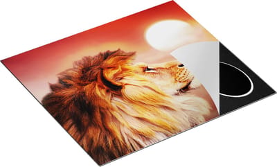 Chefcare Inductie Beschermer Leeuw - Leeuwenkop - tijdens Zonsopkomst - 60x50 cm - Afdekplaat Inductie - Kookplaat Beschermer - Inductie Mat