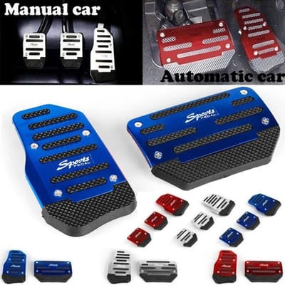 Universele Auto Aluminium Automatische Versnelling Rem Gaspedaal Antislip Voetpedaal Pad Cover 2 stks/set Rood/Blauw/Zilver Manual car-3pcs blauw