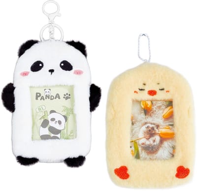 Dailygoods- Fotokaart Houder - 2 Stuks Pluche - Sleutelhanger - Cartoon Dier - 10 x 15 cm - Multicolor - Beschermende Sleeve - Kaarthouder