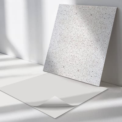 Wallfluent Vinyl Tegels - Natuursteen textuur Zelfklevende PVC Tegels - 30 cm x 30 cm - Wit Vinyl Tegels - 9 stuks - Vierkant PVC Tegels - Texturen Plaktegels - Vinyl Vloer Tegels - Plaktegels Keuken en Badkamer