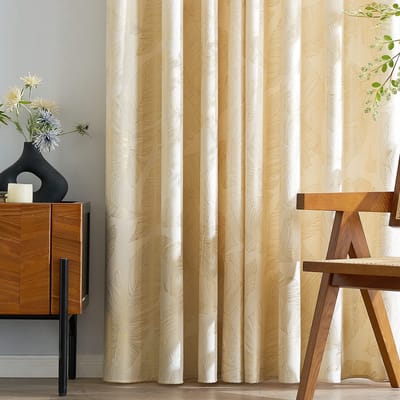 Fluwelen gordijnen met gouden bladpatroon, crèmekleurige gordijnen voor woonkamer, 2 stuks, 140 x 175 cm, decoratie voor huis en binnen, raamgordijn voor slaapkamer, met ringen, 2 stuks