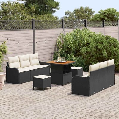 vidaXL - Tuinbank - Set - 9 - st - 8-Aantal - zitplaatsen - Zwart - en - Crème