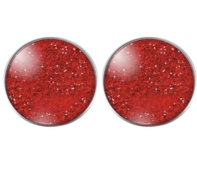 Clip oorbellen -rood -spikkel- 2.5 cm zilverrand- geen gaatje- Charme Bijoux