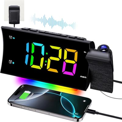 Wekkerradio Plafondprojector - Kunststof - 180° Draaibaar - FM Radio - Voor Slaapkamers