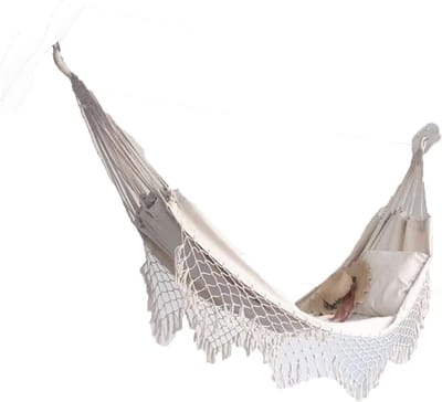 Dubbele Hangmat - Kampeerhangmat Tuin Hangmat - Ontspannen Buiten - Macramé Franje - 200 x 100 cm - Niet gespecificeerd
