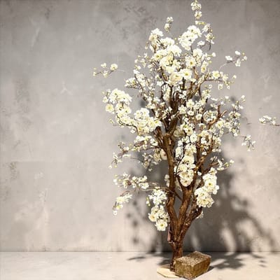 Kunstbloesemboom Wit 120 cm - Op Echte Houten Stam - Seta Fiori - Prunus -