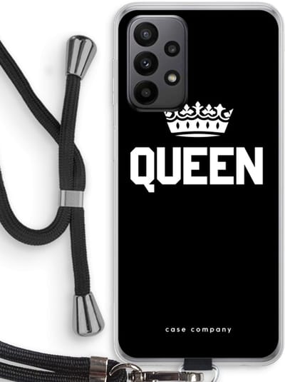 Case Company® - Hoesje met koord geschikt voor Samsung Galaxy A23 hoesje met Koord - Queen zwart - Telefoonhoesje met Zwart Koord - Bescherming aan alle Kanten en Over de Schermrand