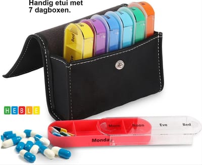 Pillendoos 7 dagen - Medicijndoos - 4 vakken - Pillendoosje - Etui - 7 bakjes - Medicijnen sorteren - Multicolor - van Heble®