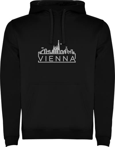 Zwarte unisex hoodie met “ Skyline Vienna - Wenen – Vakantiegevoel – Strak – Modern “ Print Full Color Color merk Roly maat S