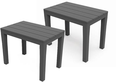 Pro Garden Tuin bijzettafeltje - 2x - antraciet - kunststof - 60 x 39 x 45 cm - koffietafel - tuinset tafeltje