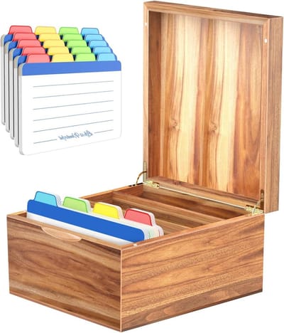 Neando Index Kaarthouder, 5x8" Index Kaarten Organizer Box, Acacia Hout