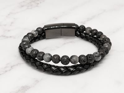 Mei's - Hide Lava Leather - armband heren - leer zwart - polsmaat 17,5 cm